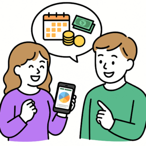 家計簿を共有するイラスト