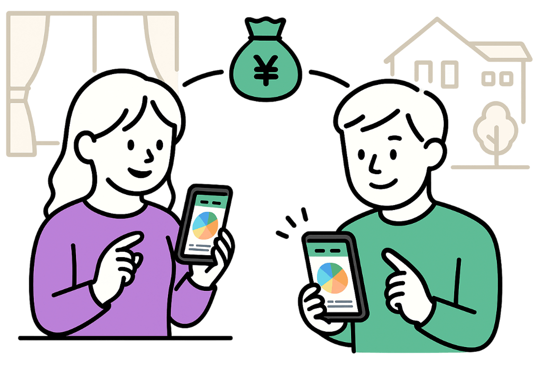 家計簿を共有するイラスト